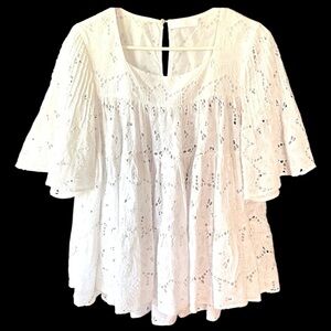 Like New Merlette Brandt Eyelet Tiered Swing Blouse White Medium Retail $500.00